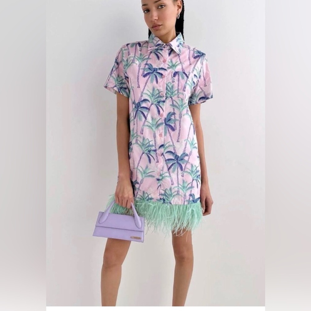 Le Superbe Palms Camp Feather Fringe Dress in San Vicente Palms Pink